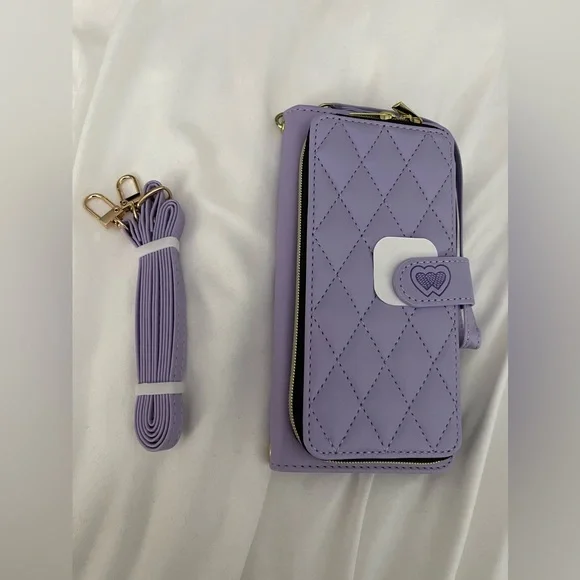 NWOT iPhone 12 Pro Max Purple Quilted Wallet with Strap