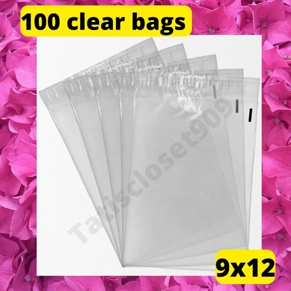100 clear poly adhesive bags size 9x12