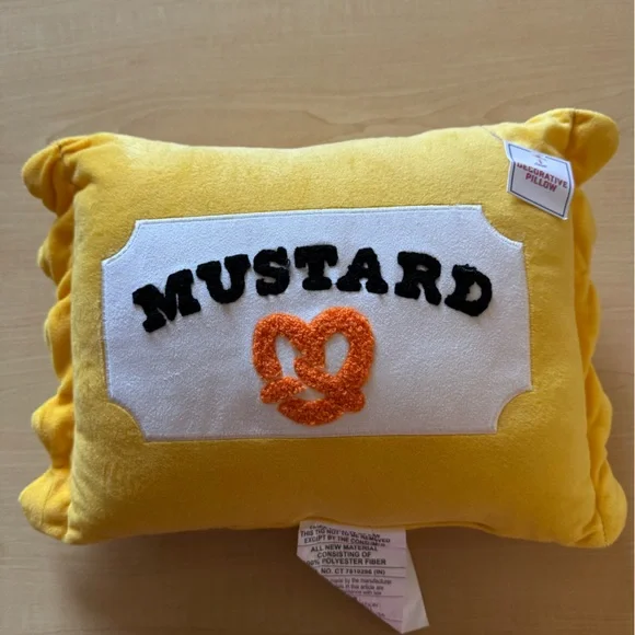 Mustard Packet and Pretzel Novelty Accent Throw Pillow Home Decor NWT