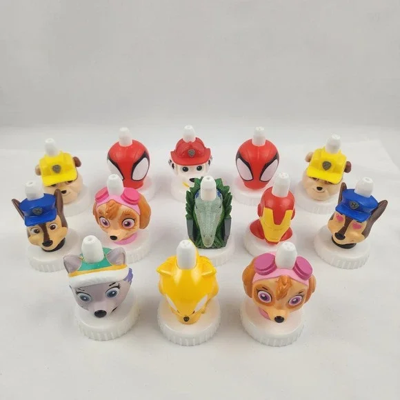 Mix Lot Of 13 Good 2 Grow Juice Toppers Sega Paw Patrol Spiderman Jurastic Park