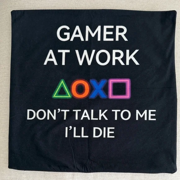 Black Gamer Accent Pillow Cover - Controller Pocket - 17.5”