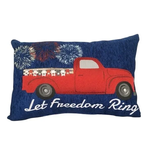 AMERICANA “LET FREEDOM RING” DECORATIVE TROW PILLOW‎ NEW 4th of July