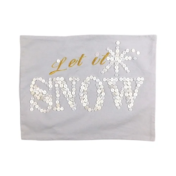 Pottery Barn‎ “Let It Snow” Button Embellished Pillow Cover – Gray, 15x12