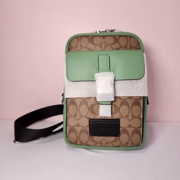NWT Coach CR268 Track Pack In Colorblock Signature Soft Green Khaki