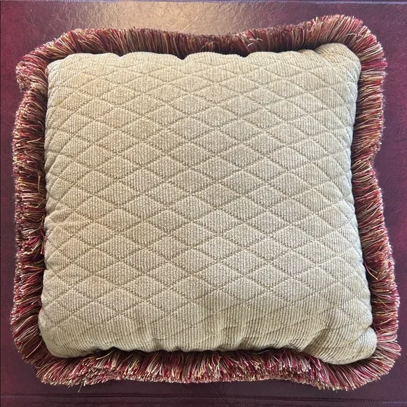 Textured Diamond Quilted Throw Pillow Tan with Fringe Ethan Allen 16”