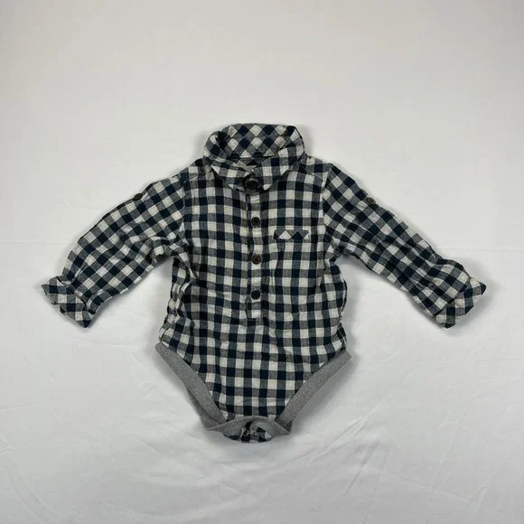 Me & Henry One Piece Baby Toddler‎ 9-12M Blue Plaid Preppy Long Sleeve Dressy