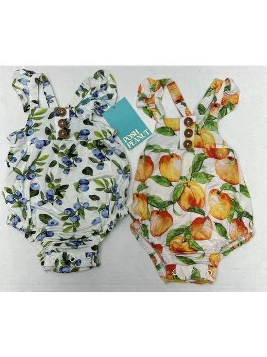 Posh Peanut bubble rompers Sleeveless LOT OF 2 Bamboo 0-3 months Fruit Prints