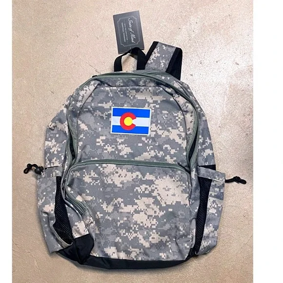 State of Mind Digital Camo New‎ Backpack Colorado Flag Patch Blue Mesh Pockets