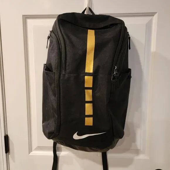 Nike Backpack Hoops Elite Pro Black Gold Basketball Travel Gym Bag Foil Lined