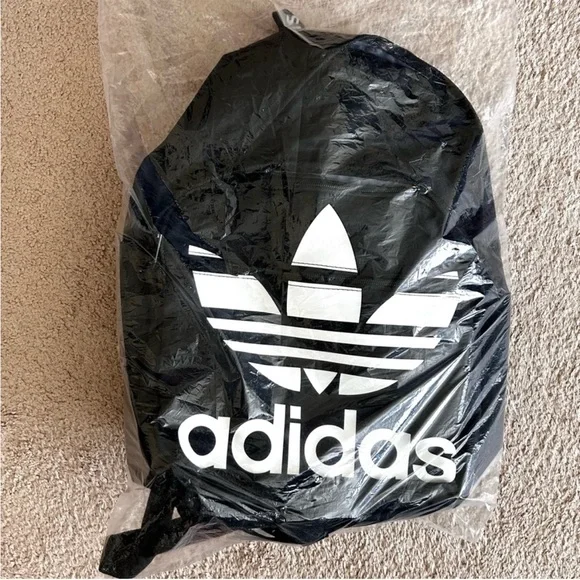 🆕 Adidas Black Backpack with White Trefoil Logo