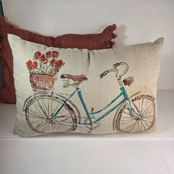 Farmhouse Lumbar Throw Pillows Love & Bicycle Floral - Set of 2