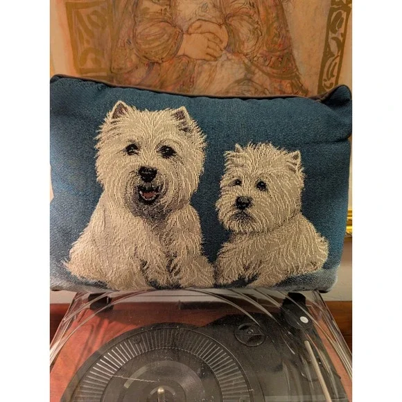 Linda Picken Westie Dog Woven Tapestry Decorative Throw Pillow Blue 10x15