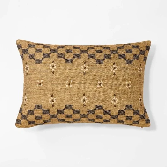 Woven Cross Stitching Lumbar Throw Pillow Brown/Cream - Threshold Studio McGee
