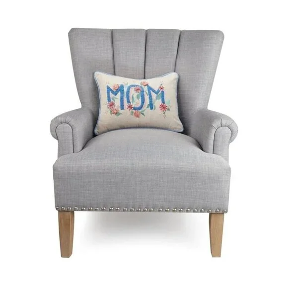 Embroidered Cotton Throw Pillow - Mom