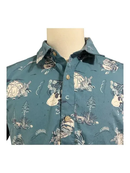 The North Face Mens Blue White 100% Cotton Camp Print Baytrail Shirt Sz L Casual