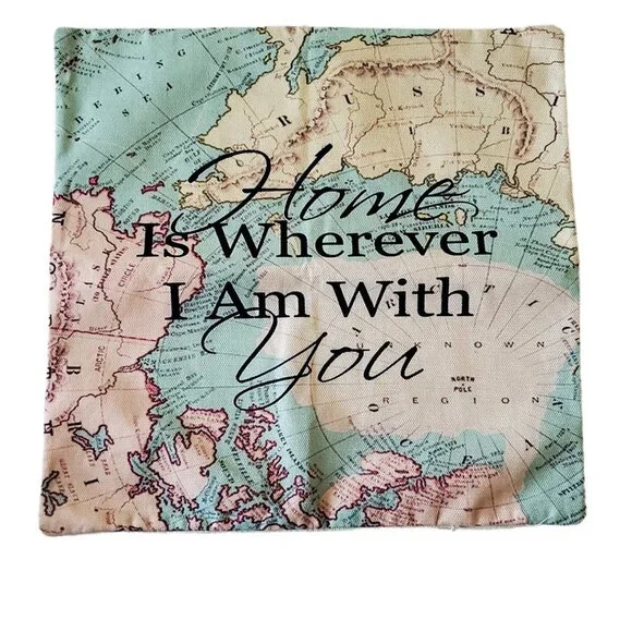 Smilyard World Map Pillow Cover Home Is Wherever I Am With You