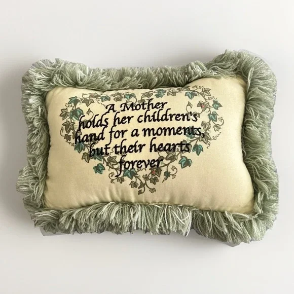 Pillow Decorative Embroidered Fringe Small Mother Grannycore Stuffed 10x7x3 EUC