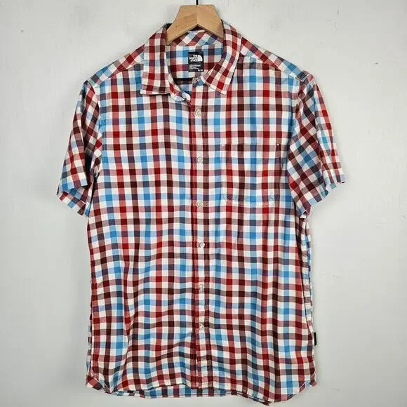 The North Face Button Front Check Shirt Men's‎ M Blue Rust Red