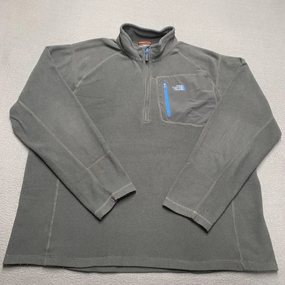 North Face Pullover Mens 2XL Gray Fleece Half Zip‎ Pocket Outdoors Jacket