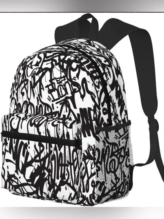 Black & White Graffiti Print Backpack for kids, Men and Women, NWT