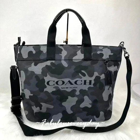 Coach Tote 38 Crossbody Bag Camo Print In Canvas/Gunmetal/Grey Multi CY805 NWT