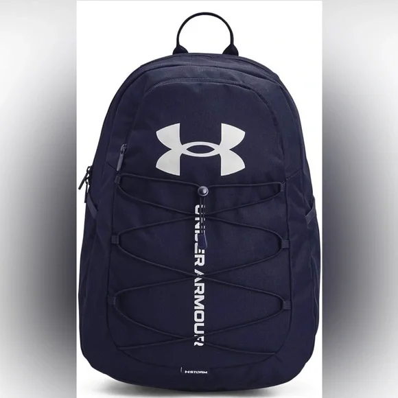 NWT- Under Armour- Adult Hustle Sport Backpack- Midnight Navy/Metallic Silver