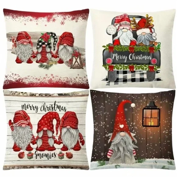 🎄 Christmas Gnomes 4 piece holiday pillow covers.