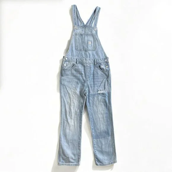 Old Navy Vintage‎ Y2K Denim Bib Overalls Girls L 10-12 Blue Light Wash Relaxed