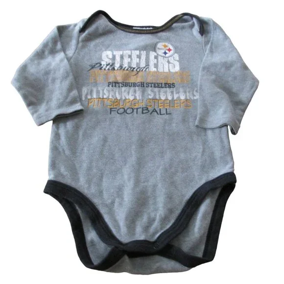 NFL Pittsburgh Steelers One Piece Bodysuit Boys‎ 6-12M Gray Long Sleeve Football