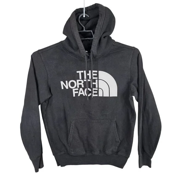 Mens North Face Black Pullover Hoodie Logo Print Long Sleeve Cotton Blend Size S