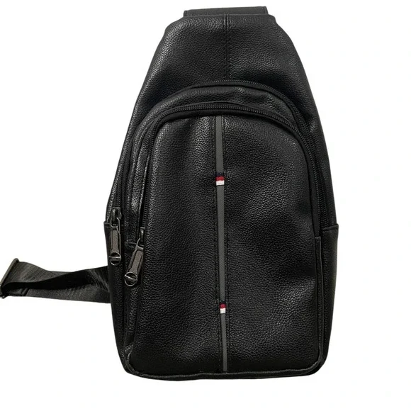 Westend Mens Black Faux Leather Sling Bag Crossbody Backpack Travel Chest Pack