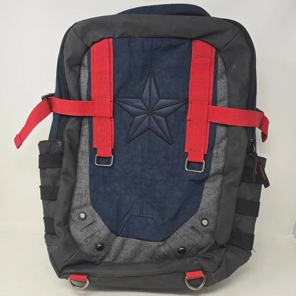 Marvel Captain America Bioworld Tactical Backpack Navy Blue Red Star Laptop Bag