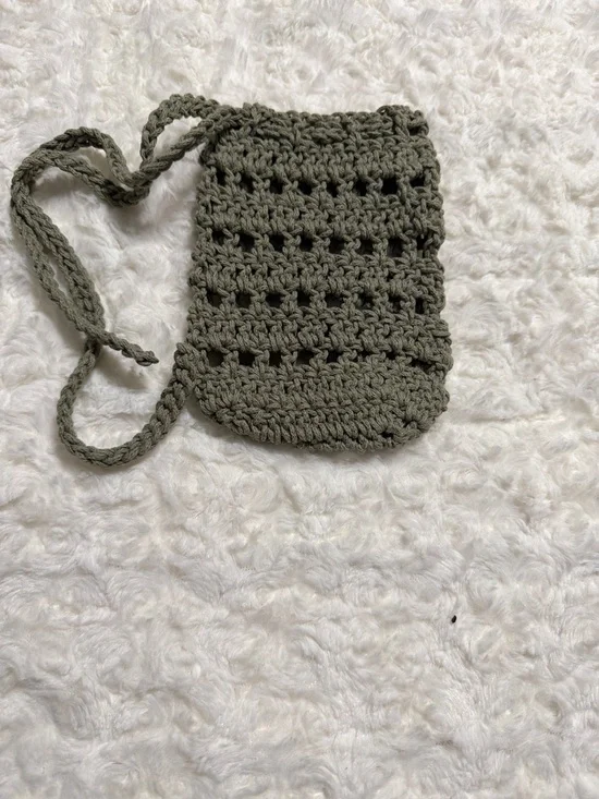Handmade Crocheted cell phone Bag in Olive Green 4.5x5 NEW made by me!