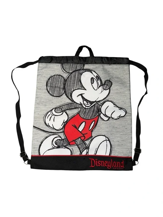Disney Parks Disneyland Mickey Mouse Sketch Drawstring Backpack Cinch Sack Gray