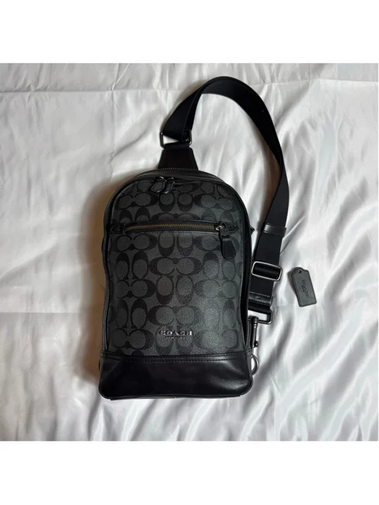 Men’s Coach Graham Black Grey Signature Sling Backpack