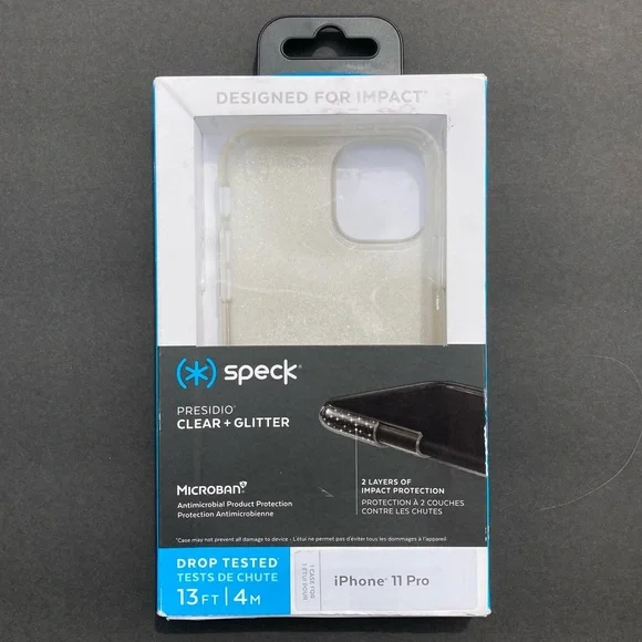 Speck Presidio Clear + Glitter Case For iPhone 11 Pro Antimicrobial Open Box