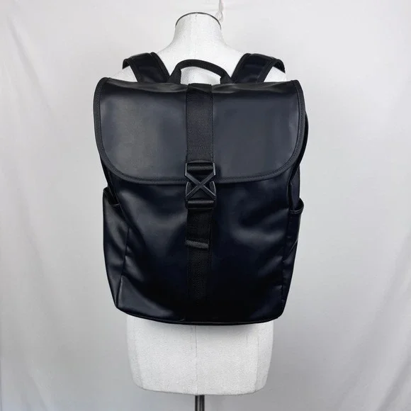 Zara Black Rubberized Minimalist Backpack Matte X-Buckle Techwear Bag