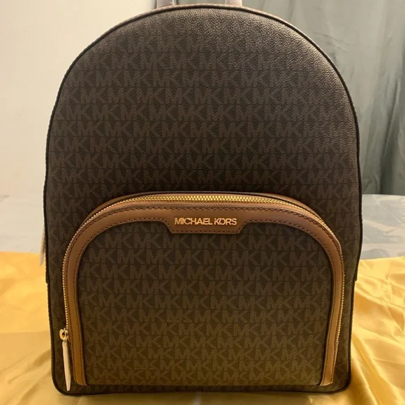 Michael Kors Jaycee Large Brown Dome Backpack with Monogram Patterned NWT
