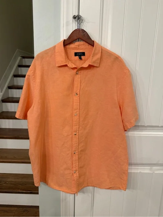 Banana Republic XXL Tall Linen Blend Short Sleeve Button Up Shirt Orange