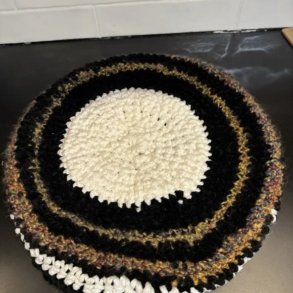 Handmade Crochet‎ Knit Round Throw Pillow Puff Cover  Granny MCM Brown Beige