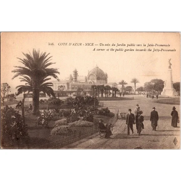 Vintage Postcard Cote d'Azur Nice Jardin Public Jetty Promenade‎ 1914 France