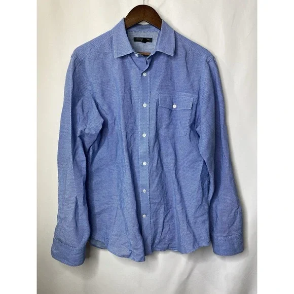 Banana Republic Men's Linen Cotton Shirt Size Medium‎ Button Up Blue Career Wear