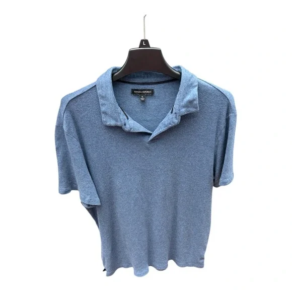 Banana Republic Men XL Blue Heathered Short Sleeve Polo Shirt Jersey Knit Casual