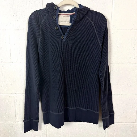 Banana Republic Heritage Collection Henley Waffle Hoodie Blue Y2K Preppy Retro L