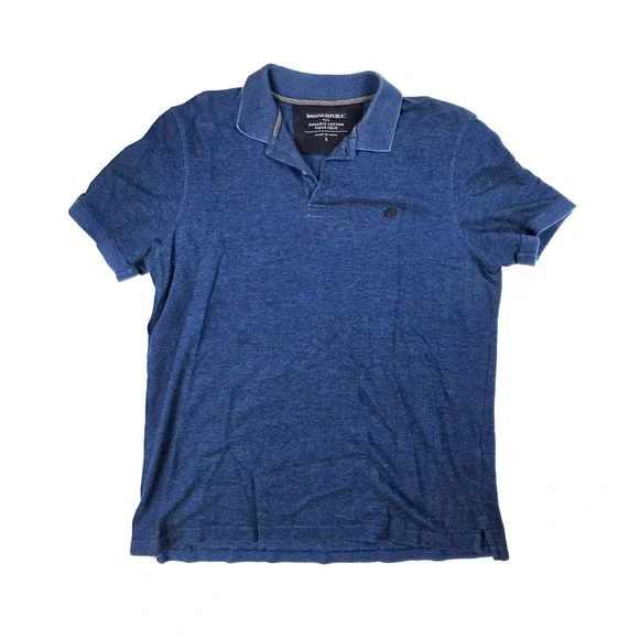 Banana Republic Blue Organic Cotton Elephant Logo Pique Polo Shirt Men's Size L