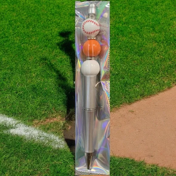 Baseball Themed Silver and Orange Pen