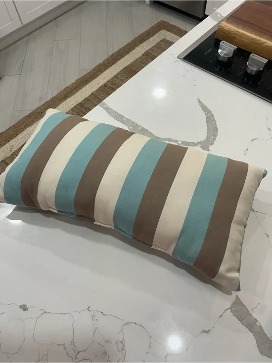 Striped Lumbar Throw Pillow in Blue, Cream & Brown