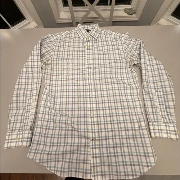 Banana Republic Men's Checkered Shirt - Blue,‎ White, and Gray