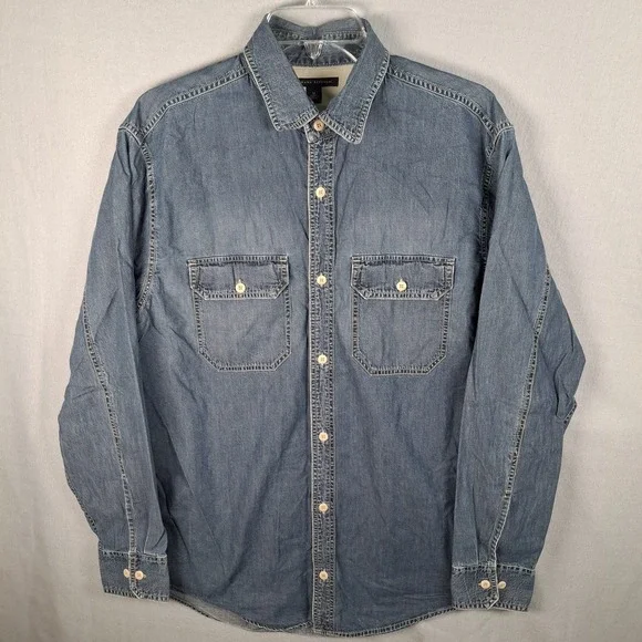 Vintage Banana Republic Denim Shirt‎ M Blue Contrast Cuffs Double Pocket Cotton