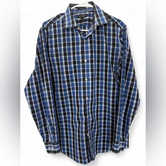 Men Banana Republic Camden Fit Noniron Plaid Button Down Dress Shirt Size Medium